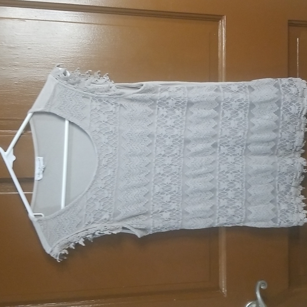 Sabrina Diamanti Womens Sleeveless Layered Lace Blouse Top Taupe Made in Italy